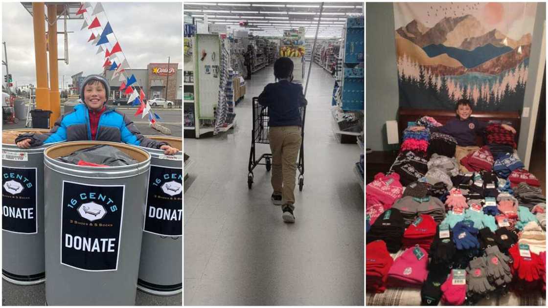 The kid got three barrels of items. The kid got three barrels of items.
