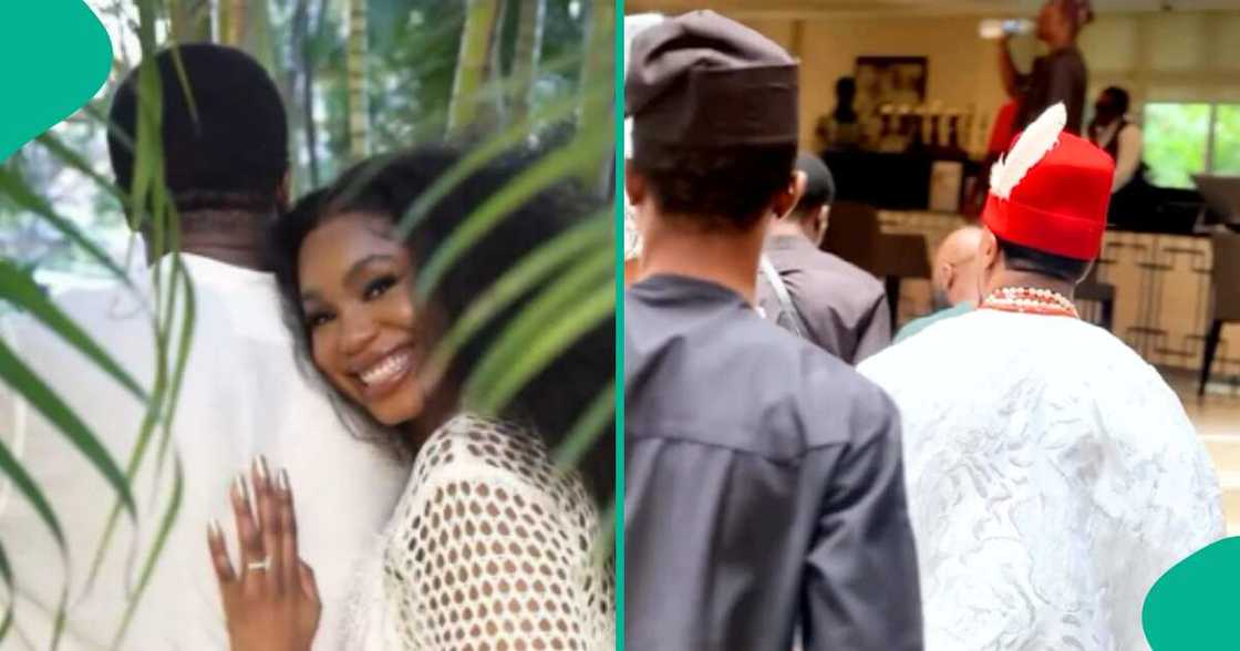 Sharon Ooja finally reveals husband's face on their traditional wedding day. Sharon Ooja finally reveals husband's face on their traditional wedding day.