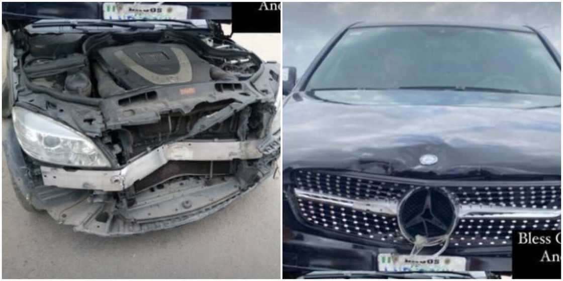 BBNaija Hermes' destroyed Mercedes BBNaija Hermes' destroyed Mercedes