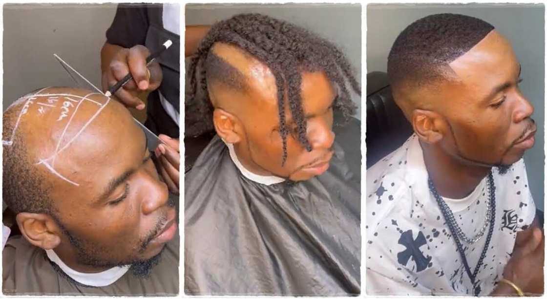 Bald man gets hair makeover. Bald man gets hair makeover.