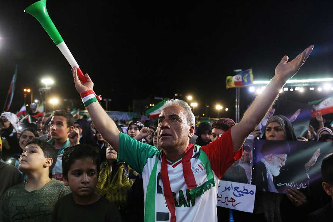 Iranian football supporters at Enghelab Square