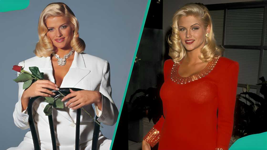 Anna Nicole Smith with a flower at an event Anna Nicole Smith with a flower at an event