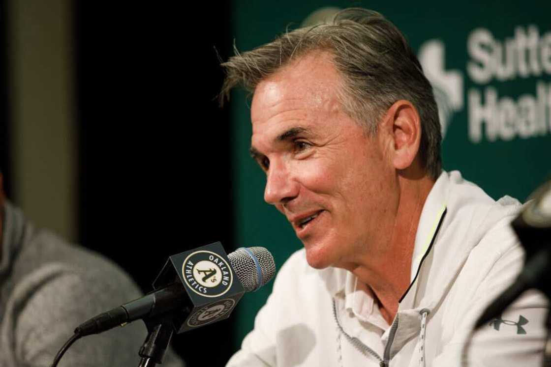 Billy Beane speaking during a press conference Billy Beane speaking during a press conference