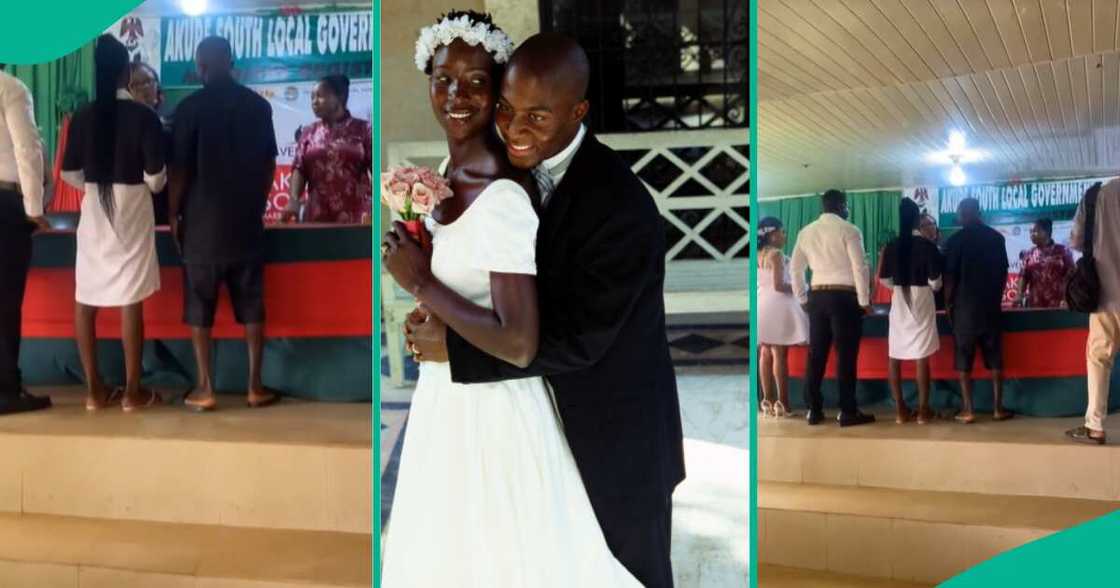 Couple weds in court with modest cloth Couple weds in court with modest cloth
