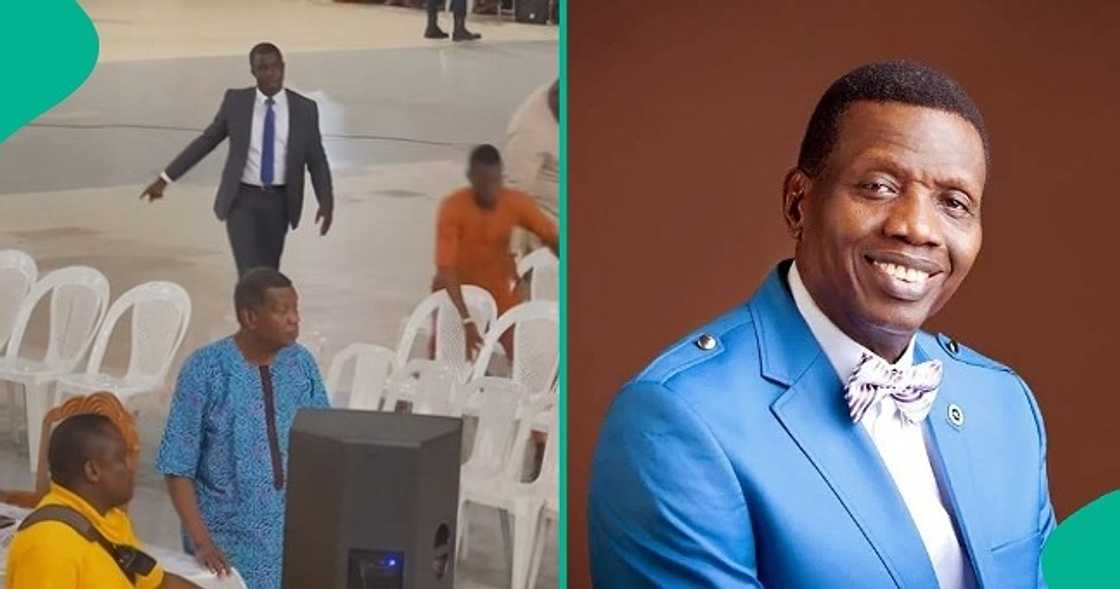 Pastor Adeboye helps to organise chairs during RCCG convention, people praise his humility. Pastor Adeboye helps to organise chairs during RCCG convention, people praise his humility.