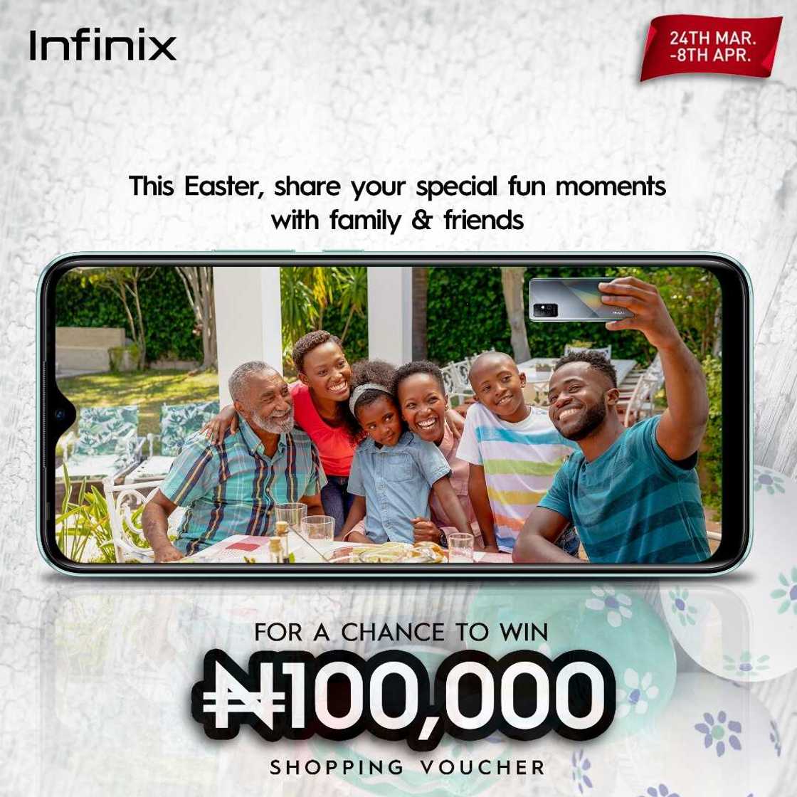 The best Easter Promo in 2021 is still on: Win N100,000 Shopping Voucher and more with Infinix The best Easter Promo in 2021 is still on: Win N100,000 Shopping Voucher and more with Infinix