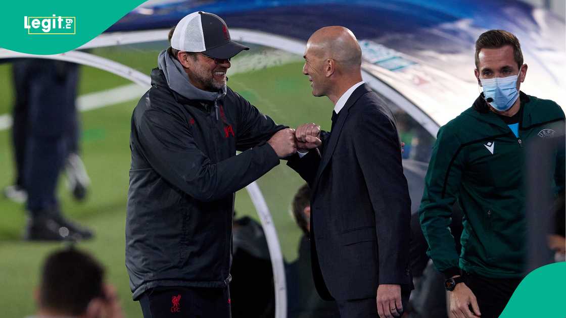 Jurgen Klopp, Zinedine Zidane, Real Madrid, Liverpool, Santiago Bernabeu, UEFA Champions League. Jurgen Klopp, Zinedine Zidane, Real Madrid, Liverpool, Santiago Bernabeu, UEFA Champions League.
