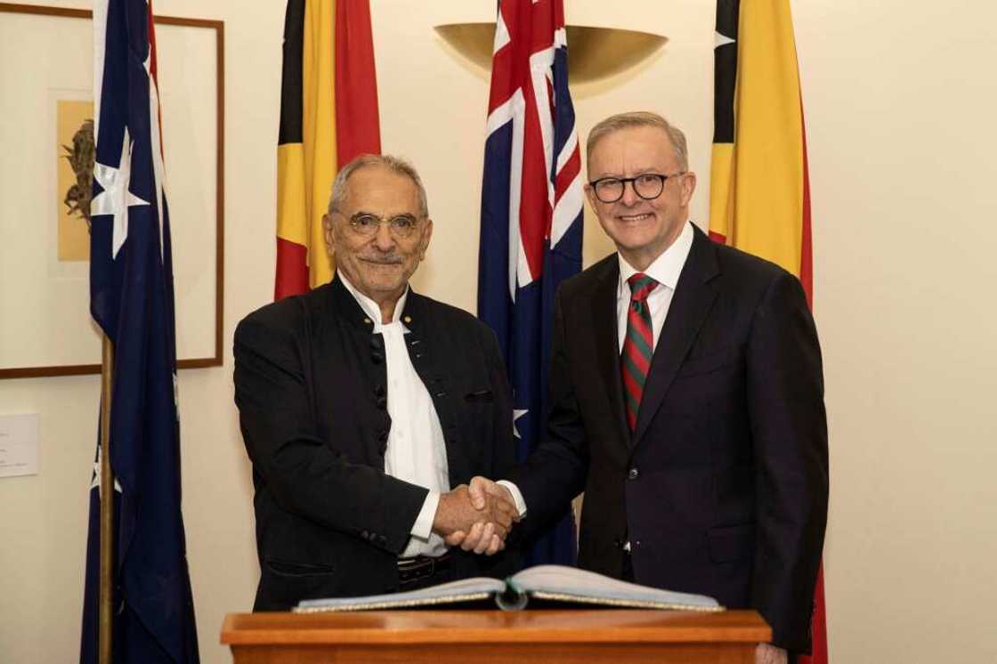 East Timor President Jose Ramos-Horta (L) shakes hands with Australia's Prime Minister Anthony Albanese in Canberra on Wednesday East Timor President Jose Ramos-Horta (L) shakes hands with Australia's Prime Minister Anthony Albanese in Canberra on Wednesday