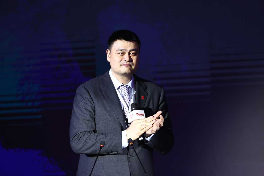 Yao Ming visits the inaugural International Basketball Expo at the Jinjiang International Convention and Exhibition Centre in Jinjiang, Quanzhou City