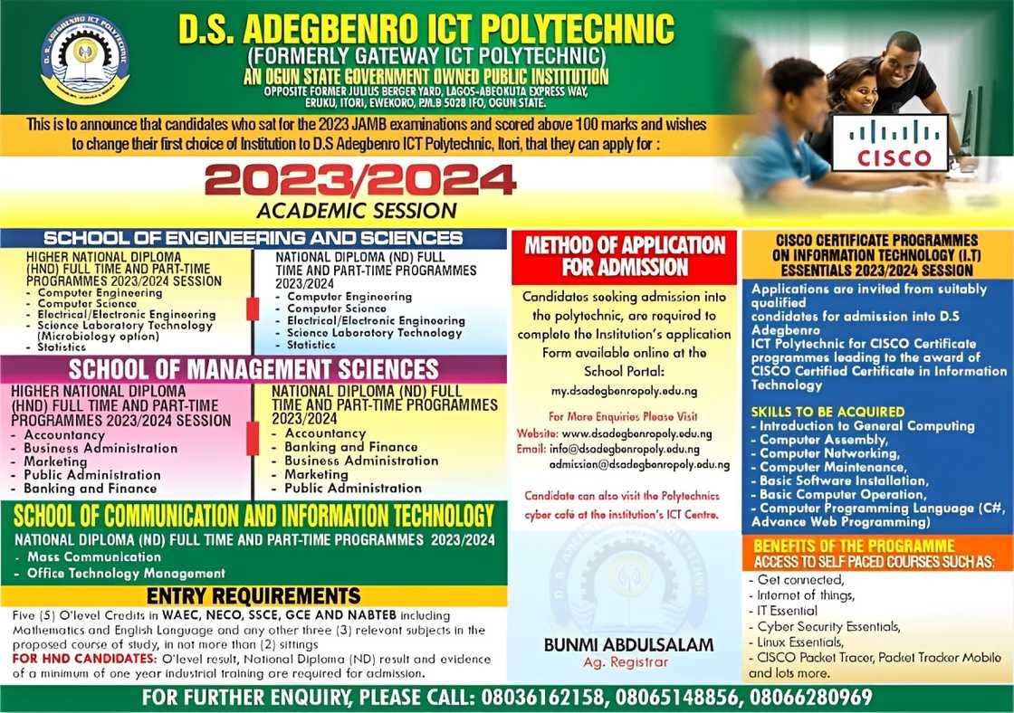 A photo of the courses offered at D.S. Adegbenro Polytechnic