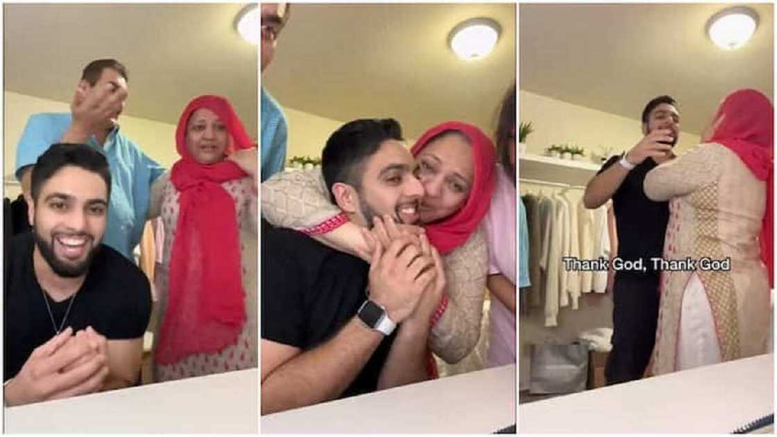 Farin ciki mara misaltuwa yayin da wani matashi ya duba sakamakon jarabawarsa tare da iyayensa Farin ciki mara misaltuwa yayin da wani matashi ya duba sakamakon jarabawarsa tare da iyayensa