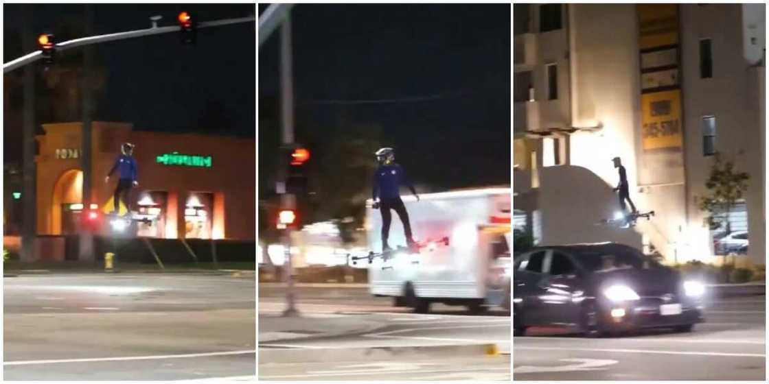 Man Transports Self on Busy Road Using Flying Hoverboard, Video Goes Viral as Nigerians React Man Transports Self on Busy Road Using Flying Hoverboard, Video Goes Viral as Nigerians React