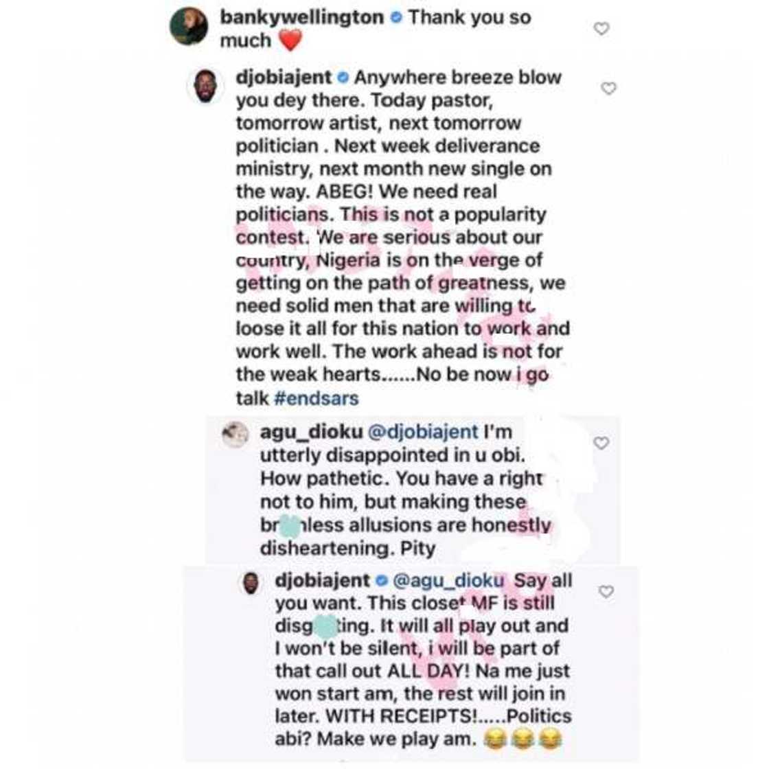 Screenshot of DJ Obi's comments. Screenshot of DJ Obi's comments.