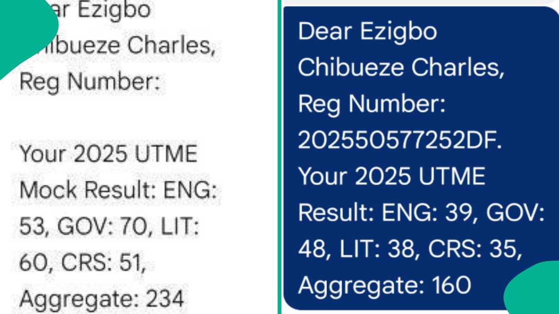 Student shows his UTME mock exam result. Student shows his UTME mock exam result.