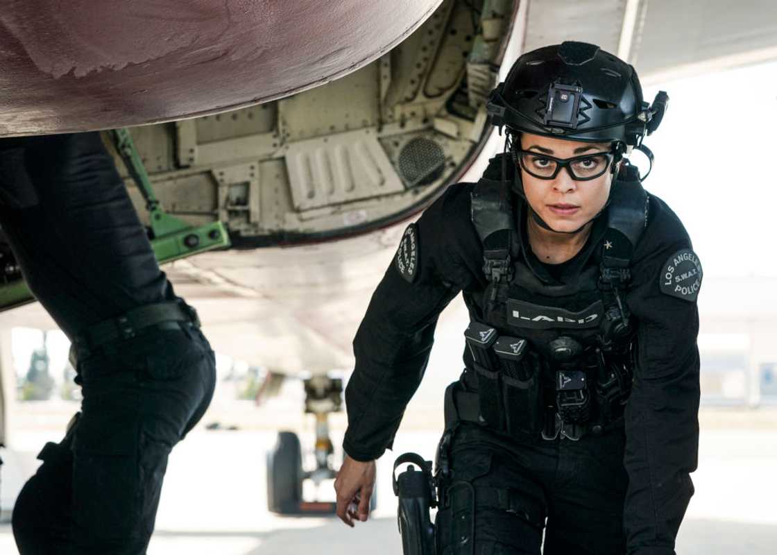 Lina Esco as Christina Chris Alonso on the set of S.W.A.T.
