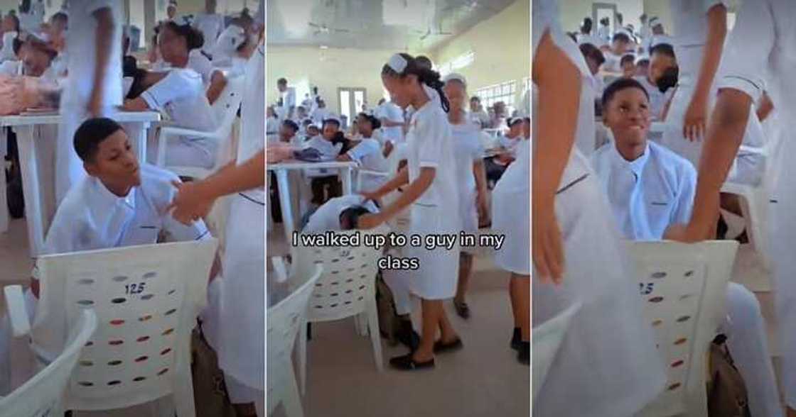 Girl passes note to lady in class, nursing student Girl passes note to lady in class, nursing student