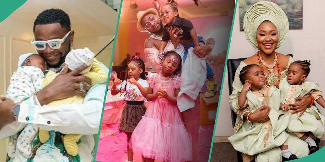 Kizz Daniel with his twins, Davido and Gabriel Afolayan's wife and kids Kizz Daniel with his twins, Davido and Gabriel Afolayan's wife and kids