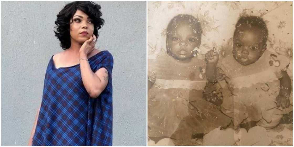 Nigerian filmmaker Kenny George shows off her twin in throwback baby photo