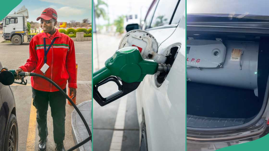 Man fills his car with LPG gas. Man fills his car with LPG gas.