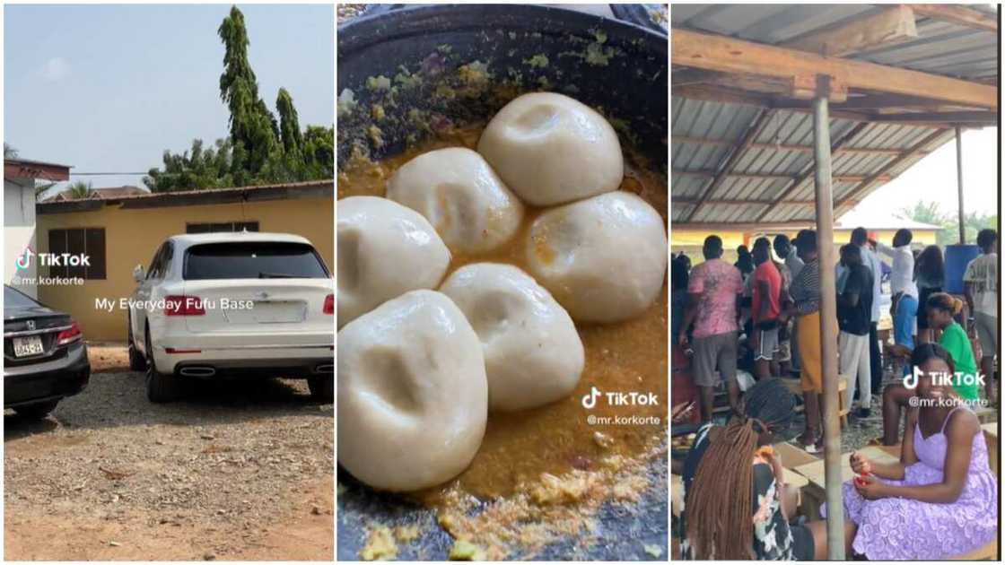 Fufu joint in Ghana/customers queue to buy food.