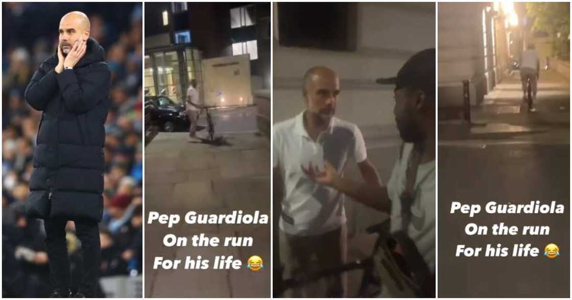Pep Guardiola video, man pursues Pep Guardiola, bicycle chase at night, selfie Pep Guardiola video, man pursues Pep Guardiola, bicycle chase at night, selfie