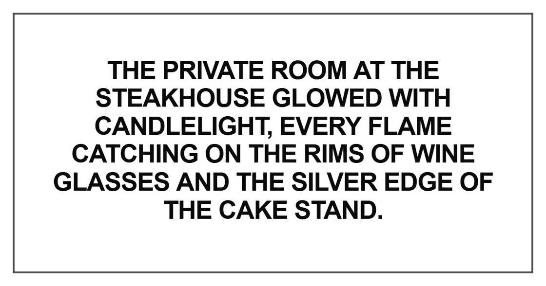 The private room at the steakhouse glowed with candlelight The private room at the steakhouse glowed with candlelight