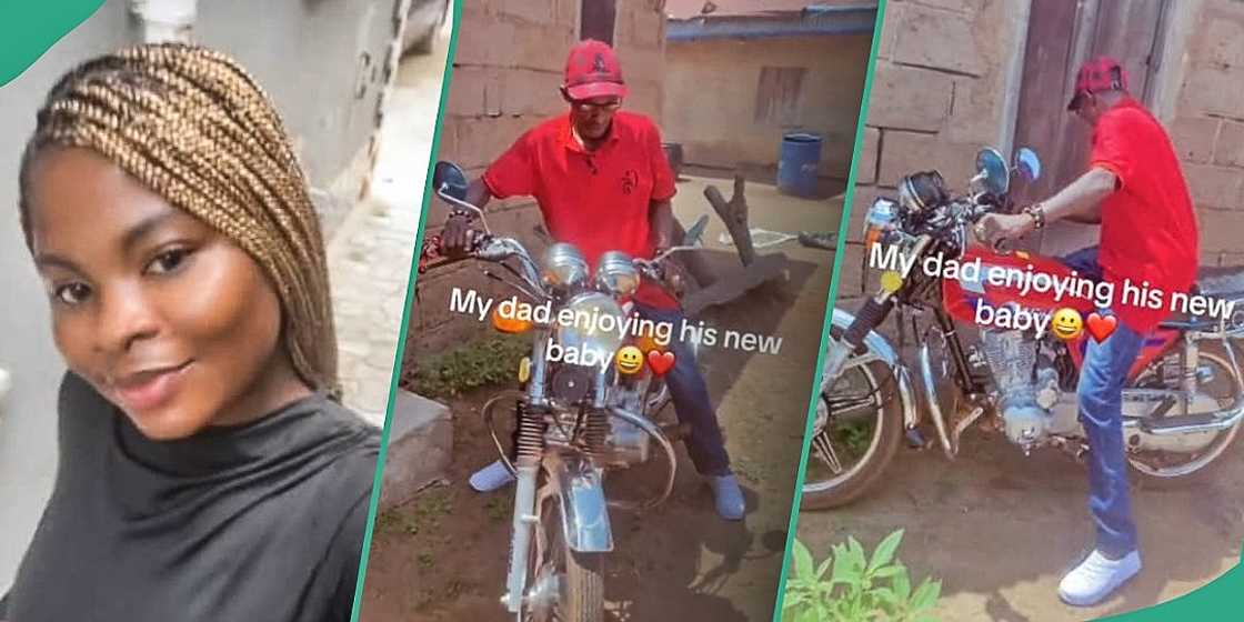 Lady gifts dad a motorcycle