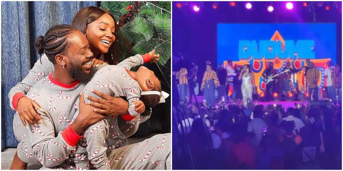 Awe-inspiring moment Adekunle Gold kissed wife Simi while performing at her concert. Awe-inspiring moment Adekunle Gold kissed wife Simi while performing at her concert.