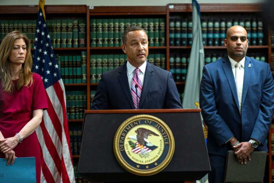 Eastern District of New York Attorney Breon Peace (C) speaks during a press conference in May 2022 Eastern District of New York Attorney Breon Peace (C) speaks during a press conference in May 2022