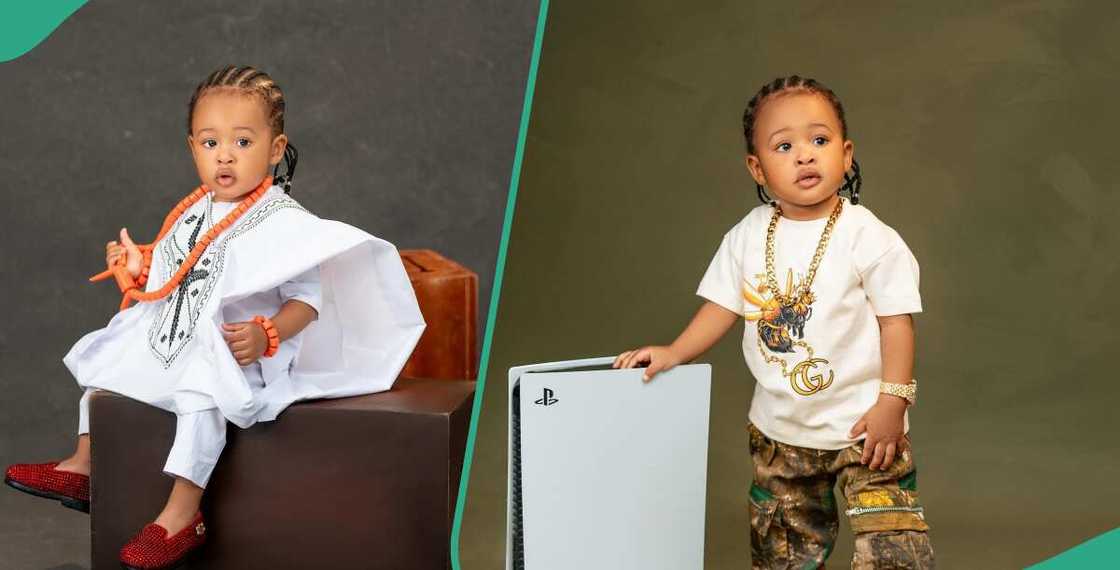 Little boy's mum displays price of her son's outfits Little boy's mum displays price of her son's outfits