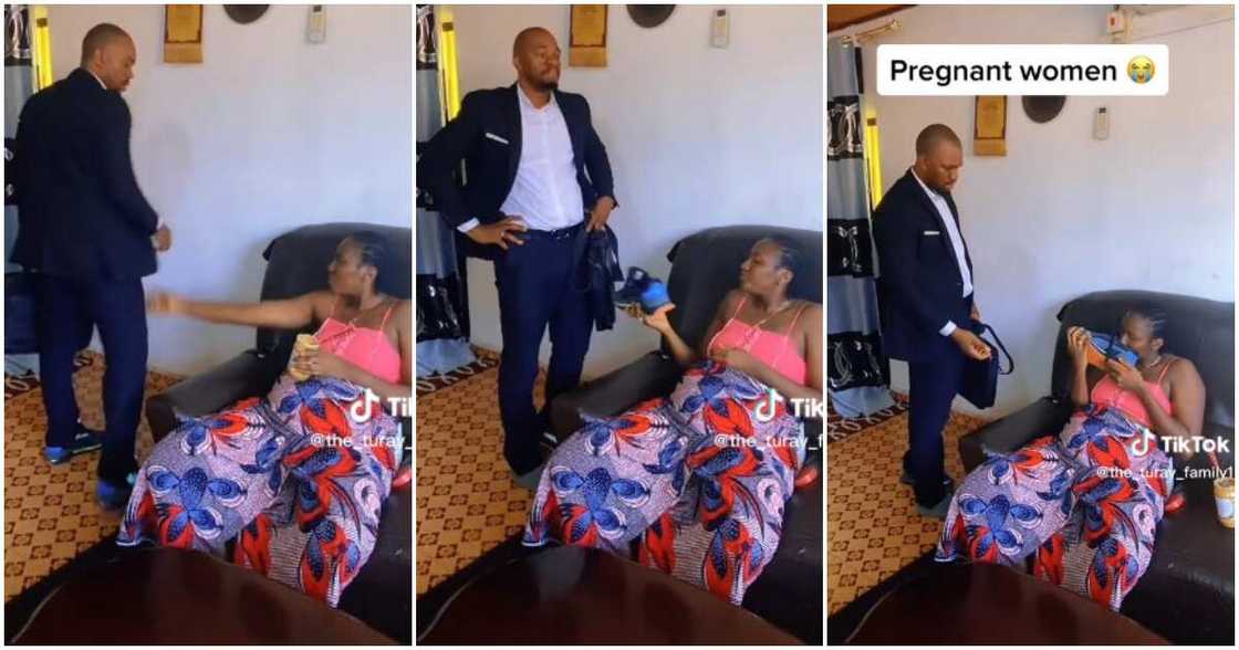 Pregnancy cravings, pregnant wife, man stepping out Pregnancy cravings, pregnant wife, man stepping out