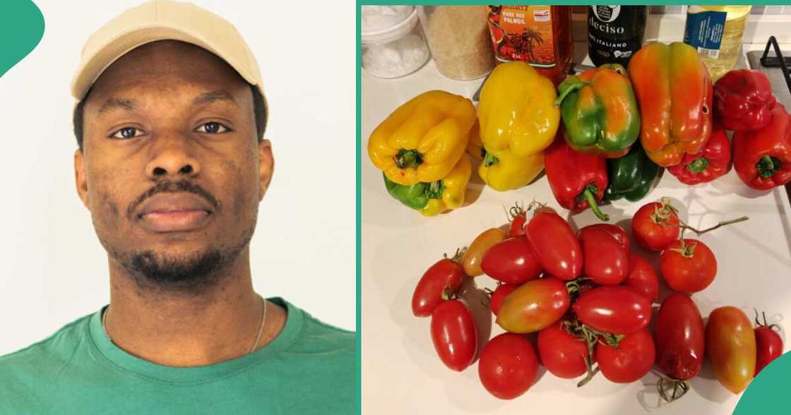 Man says tomatoes and pepper are expensive abroad. Man says tomatoes and pepper are expensive abroad.