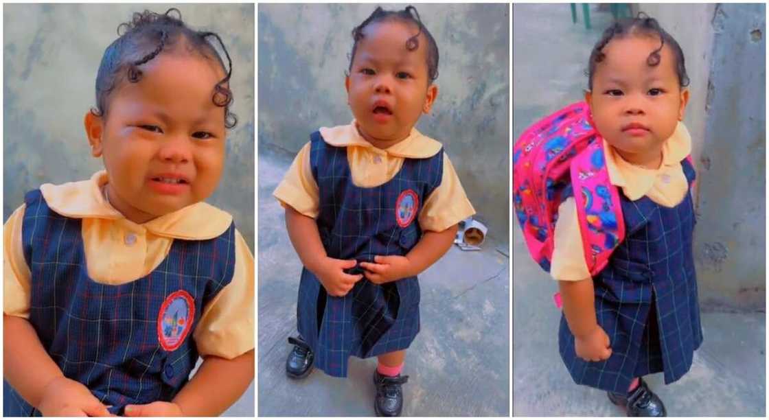 Photo of Nigerian baby girl who cried on her first day of school. Photo of Nigerian baby girl who cried on her first day of school.