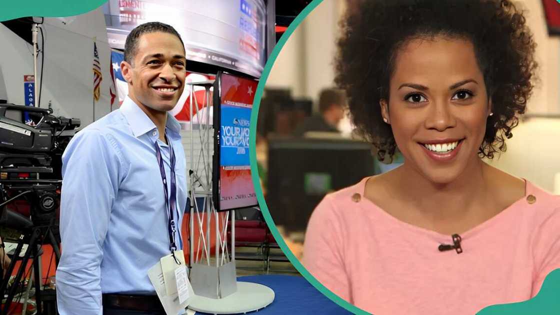 Amy Ferson's ex-husband, T.J Holmes in a light blue shirt during the 2016 Republican National Convention coverage (L). Amy Ferson posing in a pink blouse (R) Amy Ferson's ex-husband, T.J Holmes in a light blue shirt during the 2016 Republican National Convention coverage (L). Amy Ferson posing in a pink blouse (R)