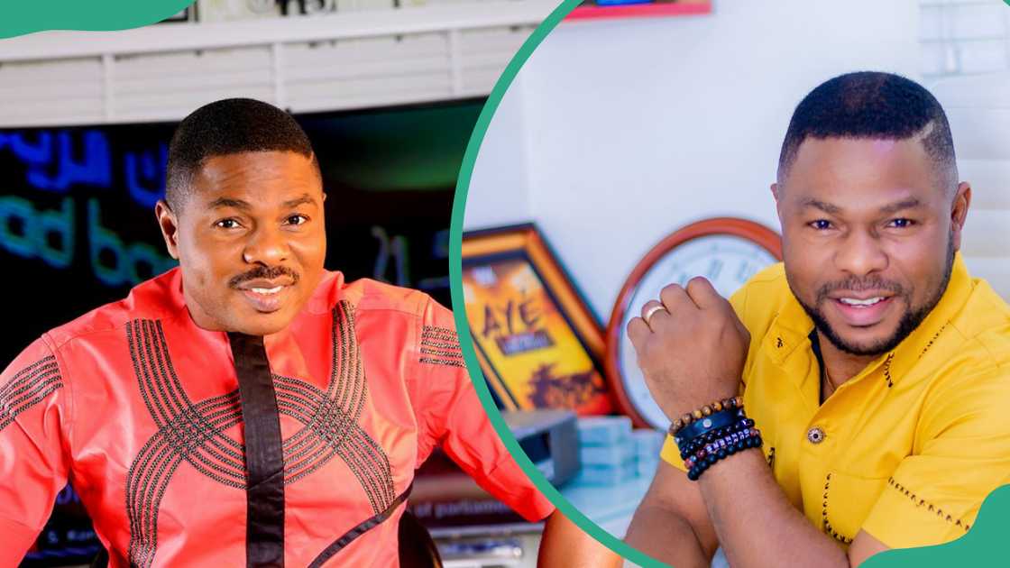 Yinka Ayefele at the media office (L). Yinka at his office (R) Yinka Ayefele at the media office (L). Yinka at his office (R)