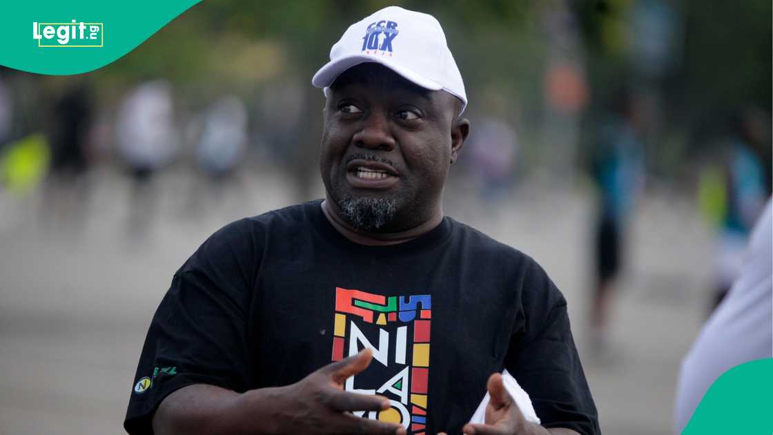 Director General of the National Sports Commission, Bukola Olopade, speaks during the 10-kilometer Capital City Race 2024 in Lagos. Photo by Adekunle Ajayi