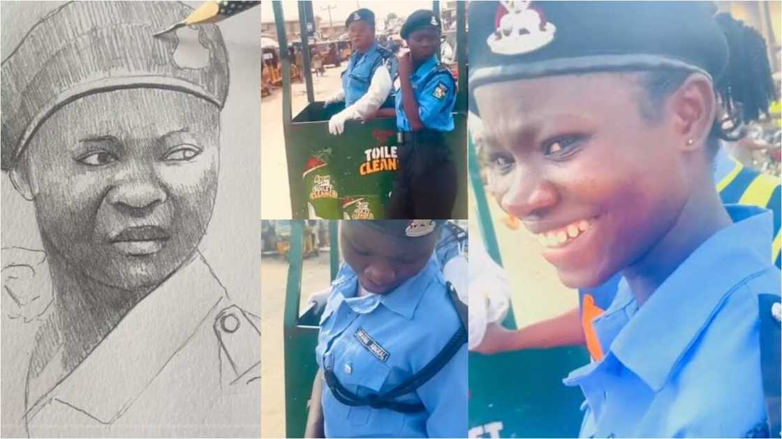 Artist surprises a policewoman with a quick portrait