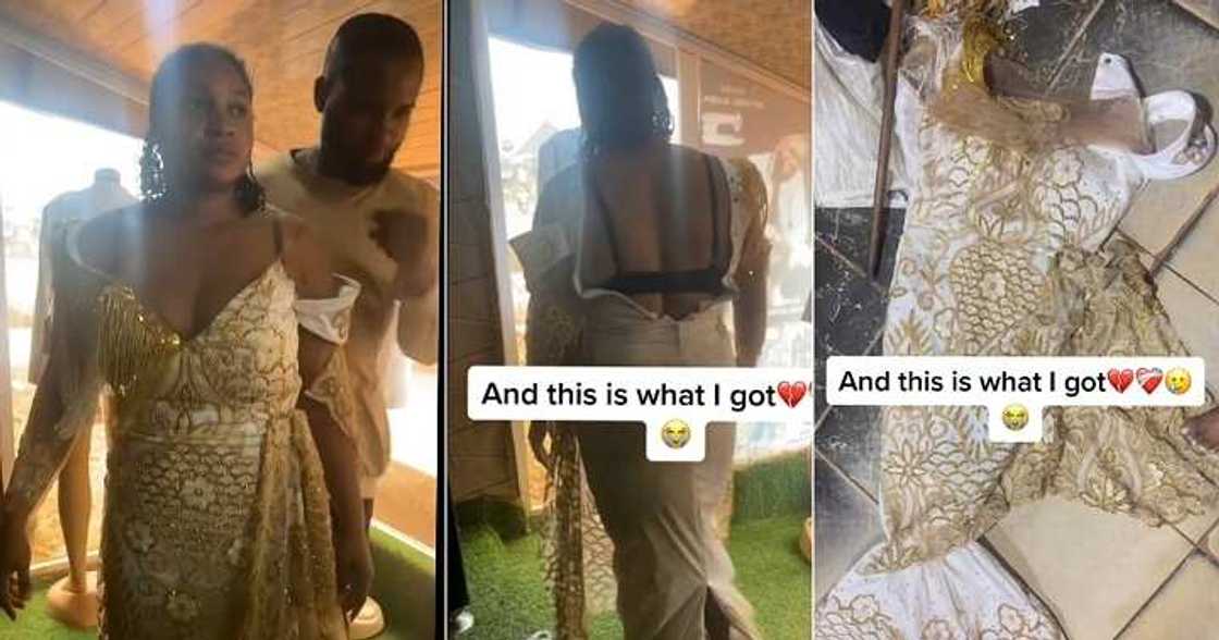 Bride in tears at tailor's shop, wedding dress Bride in tears at tailor's shop, wedding dress