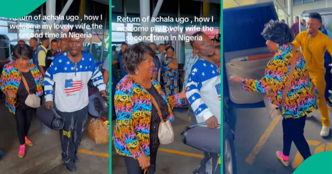 Nigerian man celebrates as his lovely wife arrives Nigeria.