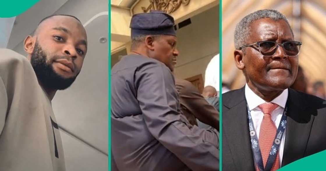 Man who saw billionaire Aliko Dangote at close range inside a mosque posts video. Man who saw billionaire Aliko Dangote at close range inside a mosque posts video.
