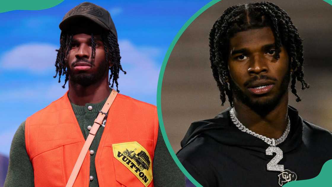 Shedeur Sanders in Paris on 16 January 2024 (L). Shedeur Sanders at Folsom Field on 4 November 2023 in Boulder, Colorado (R).