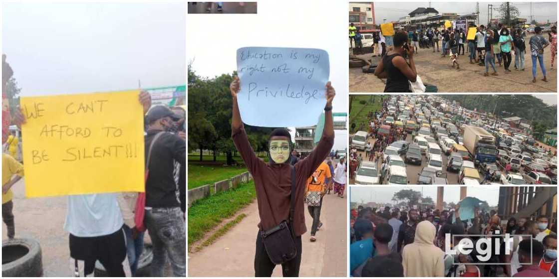 Unhappy UNIBEN students 'shutdown' campus as they protest new N20k school fees extra charge