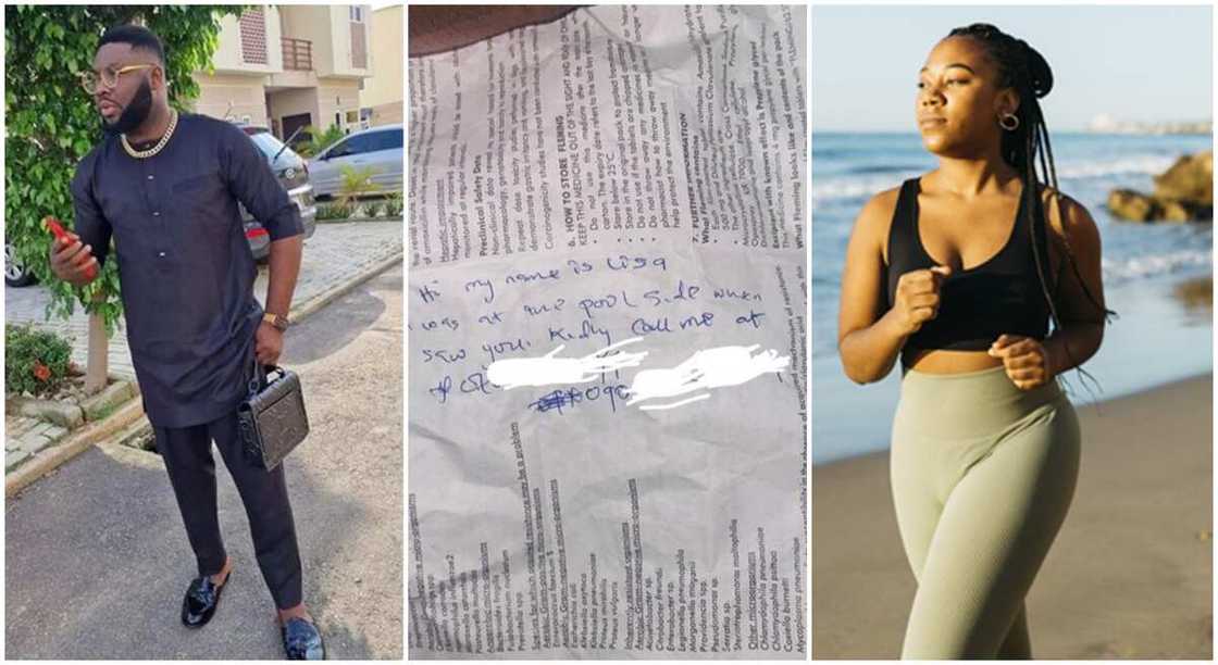 Photos of Fidelis Ozuawala and the note written to him by a young lady who begged him to call her. Photos of Fidelis Ozuawala and the note written to him by a young lady who begged him to call her.