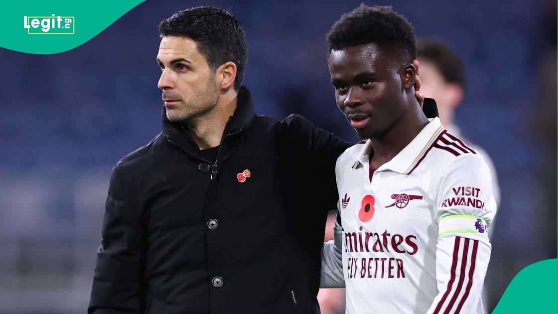 Mikel Arteta, Bukayo Saka, Noni Madueke, Arsenal, Leeds United, Elland Road. Mikel Arteta, Bukayo Saka, Noni Madueke, Arsenal, Leeds United, Elland Road.