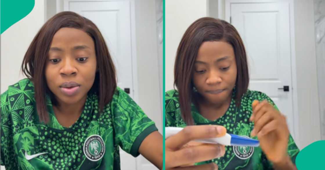 Nigerian lady sheds tears as pregnancy test discloses that she's pregnant after several years.