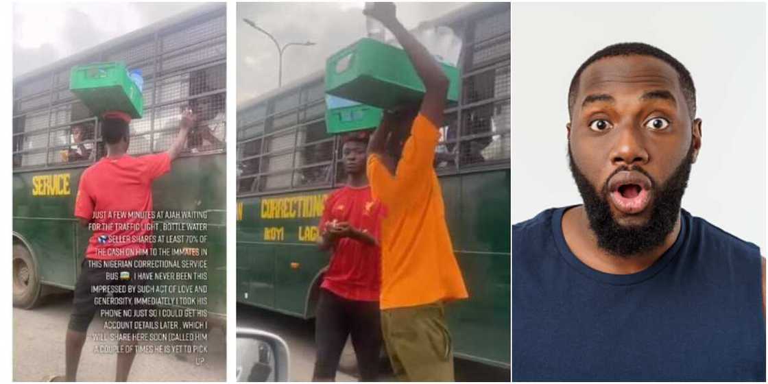 Nigerians react to viral video of hawker sharing money from his sales to prisoners in a correctional service vehicle in Lagos Nigerians react to viral video of hawker sharing money from his sales to prisoners in a correctional service vehicle in Lagos