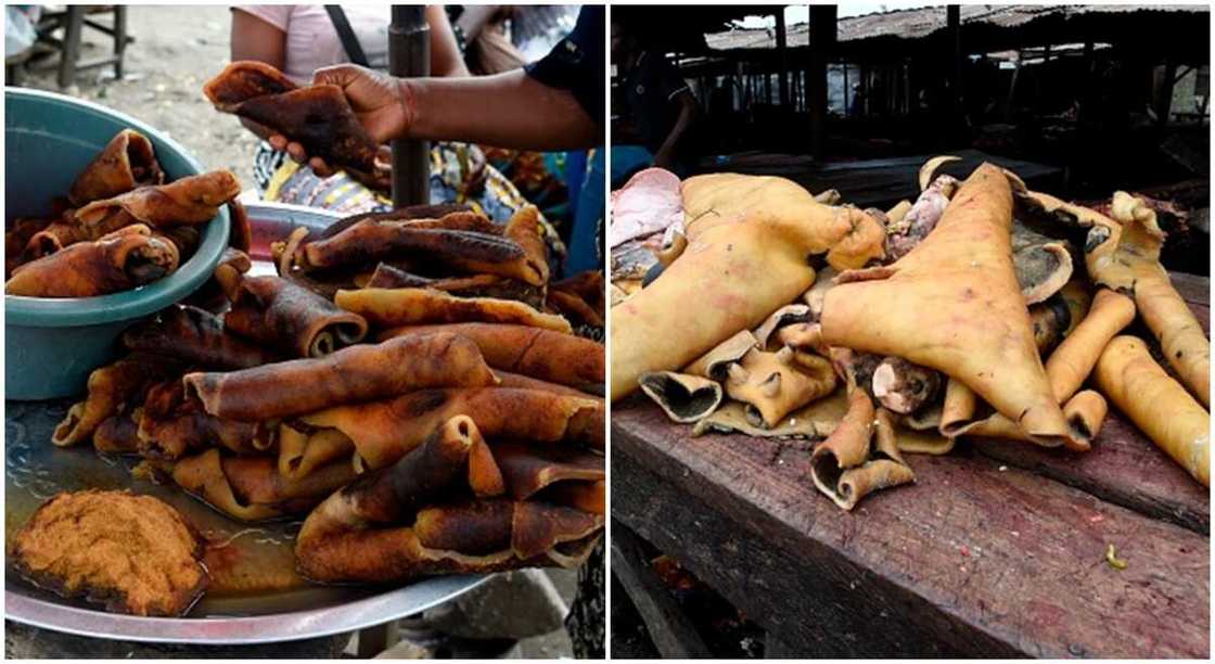 Photos of cow hide popularly called ponmo in Nigeria.