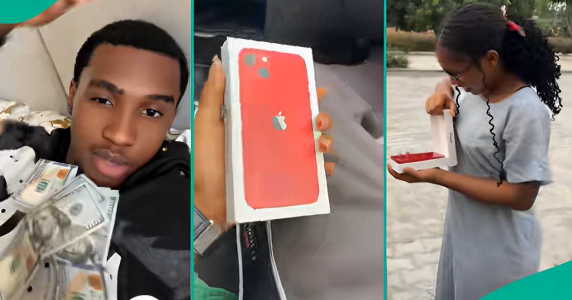 Nigerian man trends as he buys iPhone for his sister in viral TikTok video. Nigerian man trends as he buys iPhone for his sister in viral TikTok video.