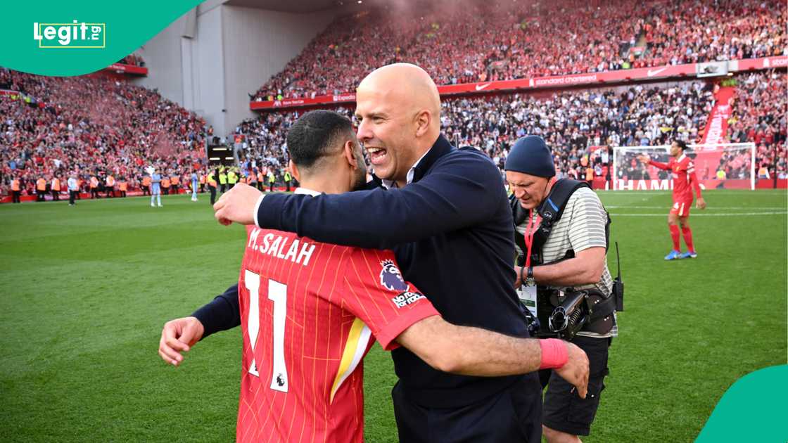 Mohammed Salah, Arne Slot, Liverpool, Tottenham, Anfield, England, Premier League. Mohammed Salah, Arne Slot, Liverpool, Tottenham, Anfield, England, Premier League.