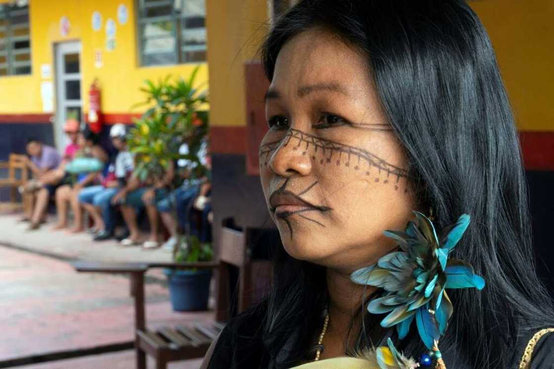 Ticuna Indigenous leader Geraci Aicuna dos Santos waits to vote in Brazil's presidential election